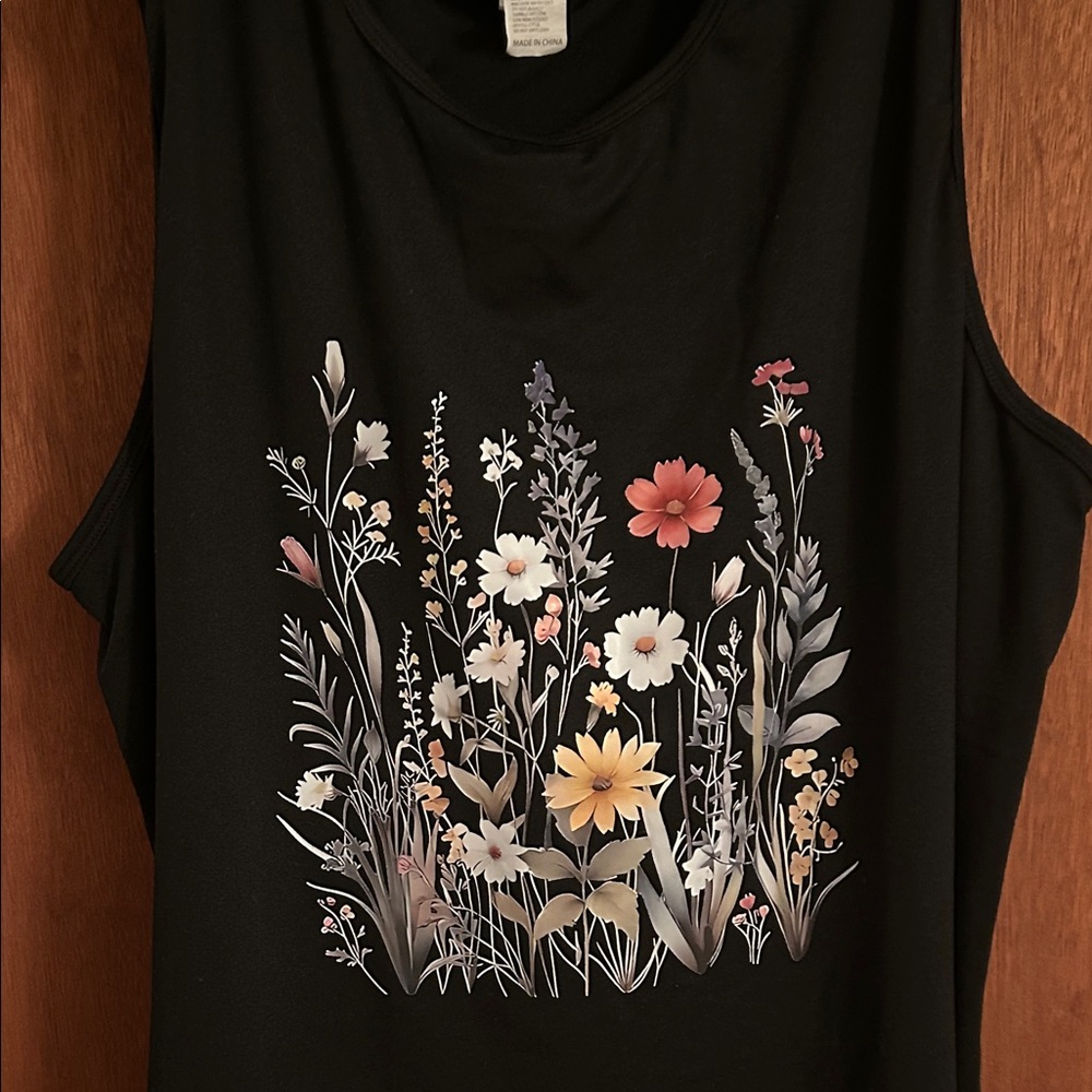 Floral Garden Black Tank Top